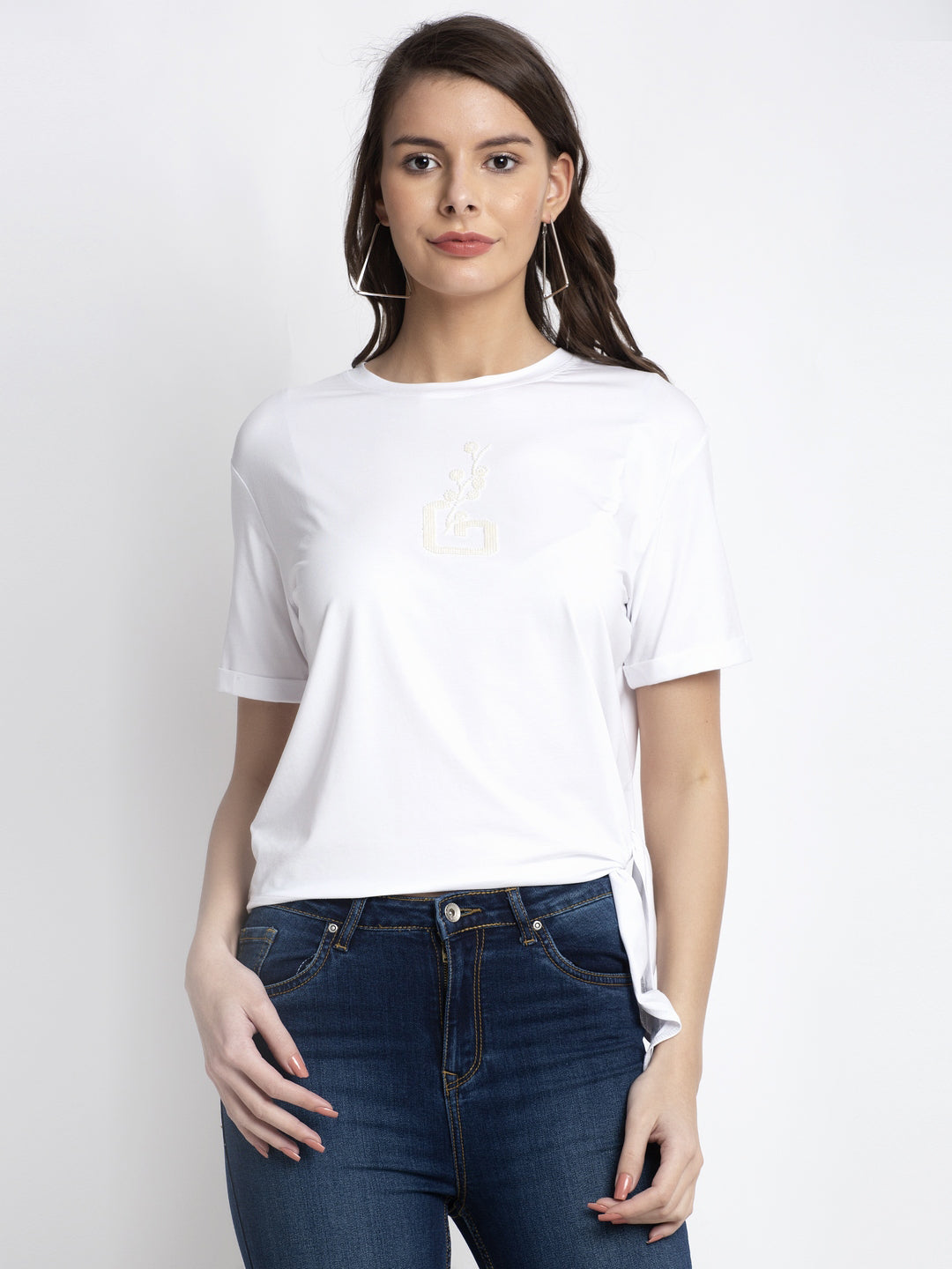Women White Round Neck Solid T-Shirt
