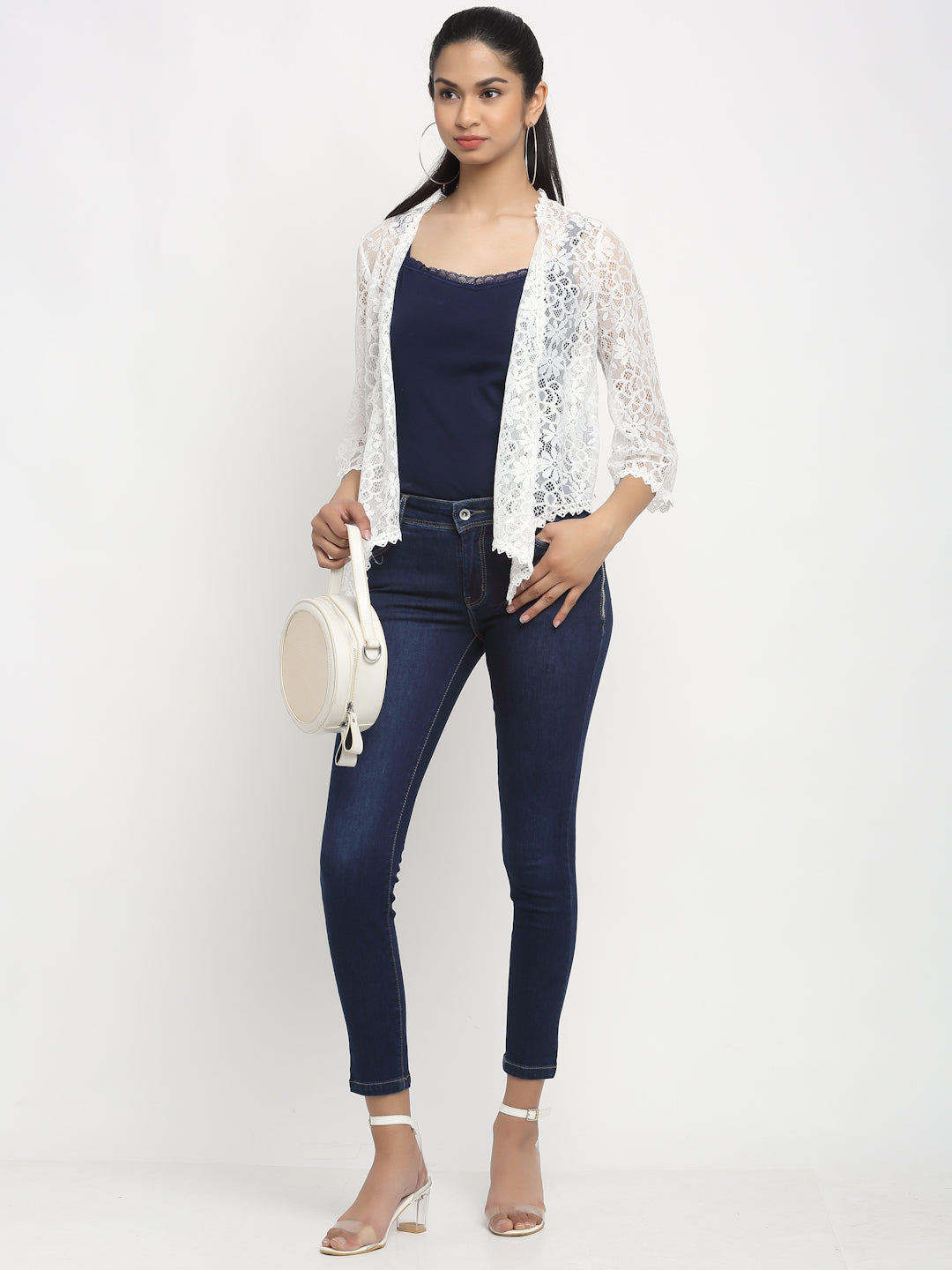 Women White Front Open Solid Shrug - Global Republic