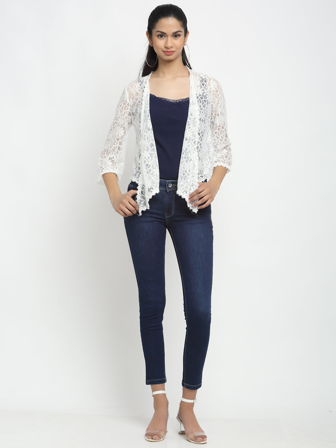 Women White Front Open Solid Shrug - Global Republic