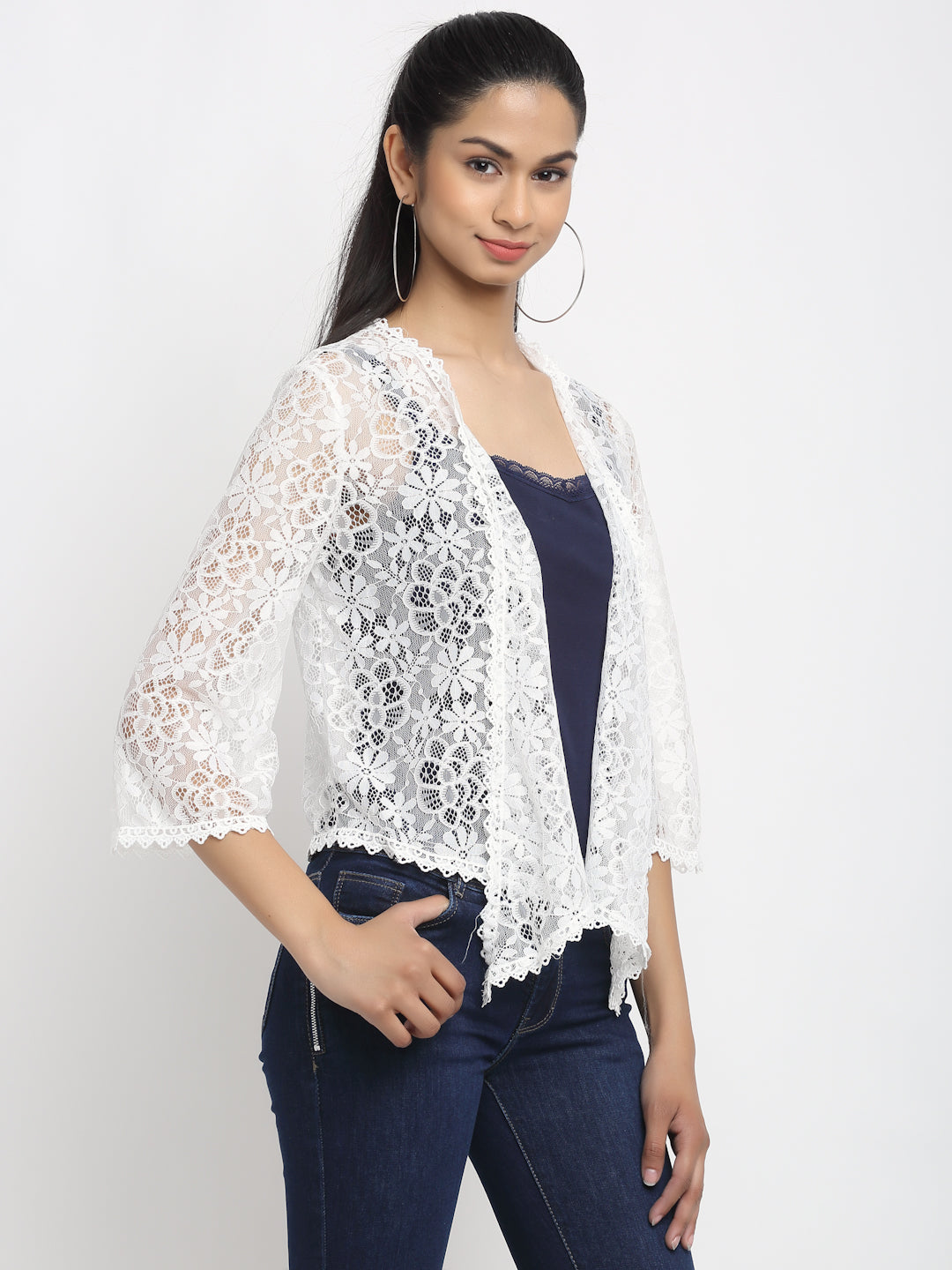 Women White Front Open Solid Shrug - Global Republic