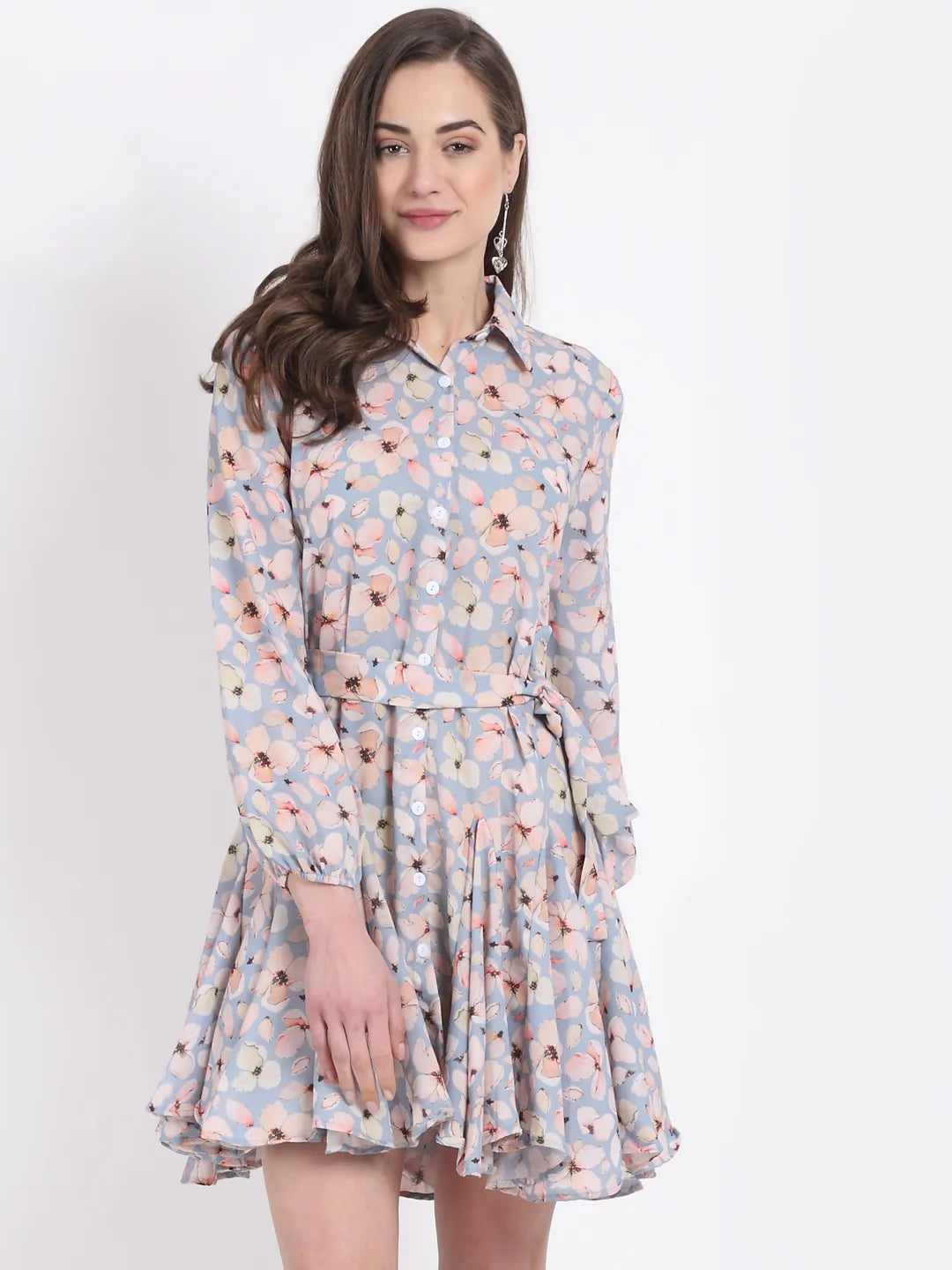 Blue Cotton Floral Dress - Global Republic