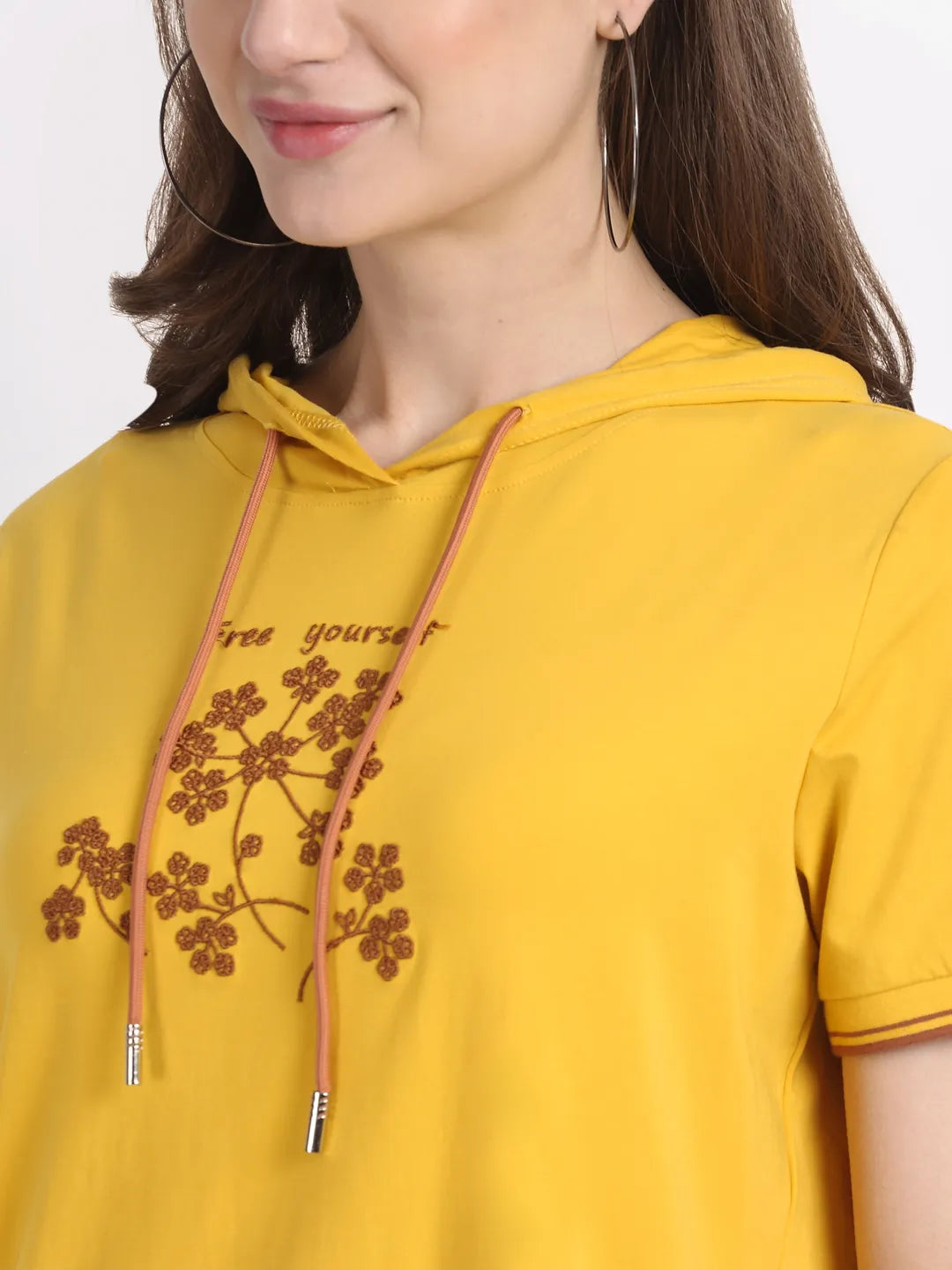 Women Regular-Fit Mustard Hooded Top - Global Republic