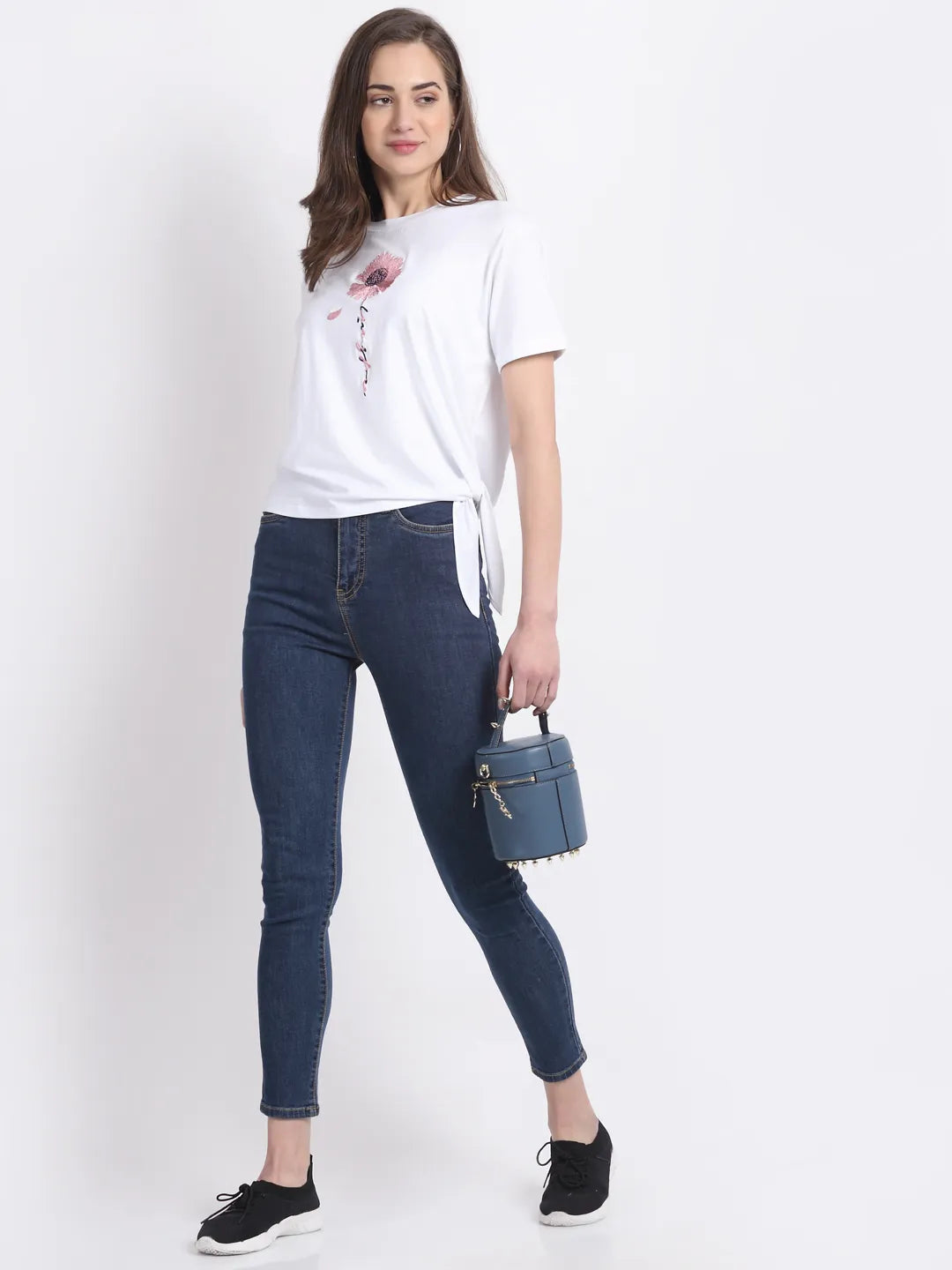 Women White Half Sleeve Crew Neck Solid Top - Global Republic