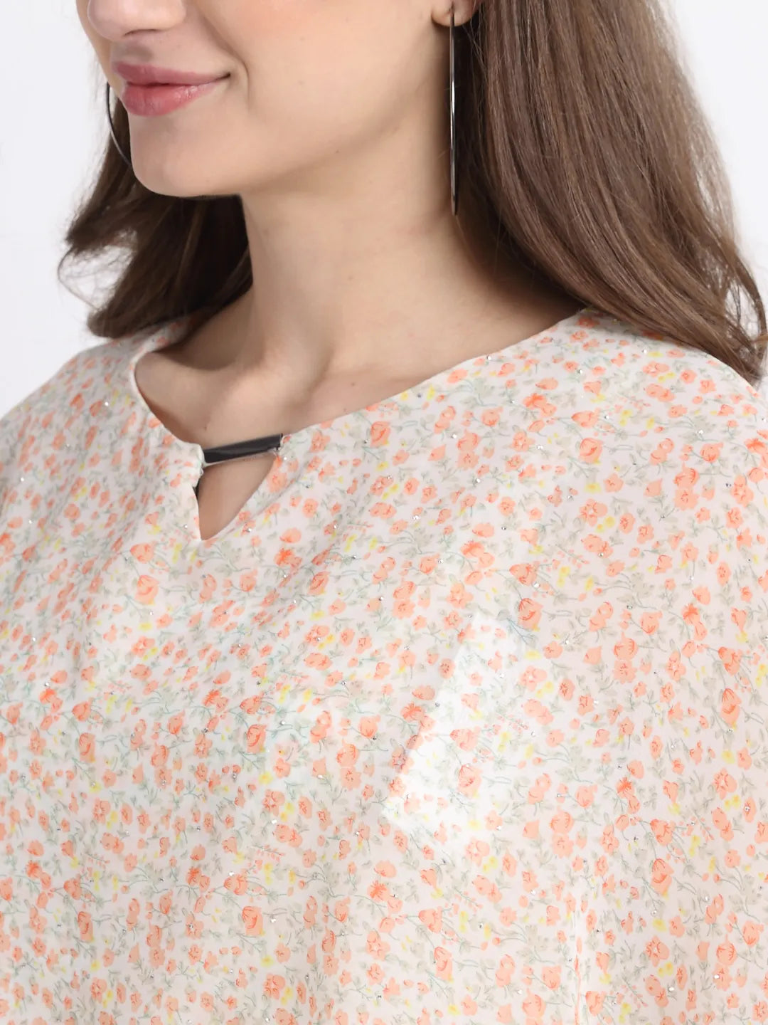 Women Orange Printed Layered Blouson Top - Global Republic