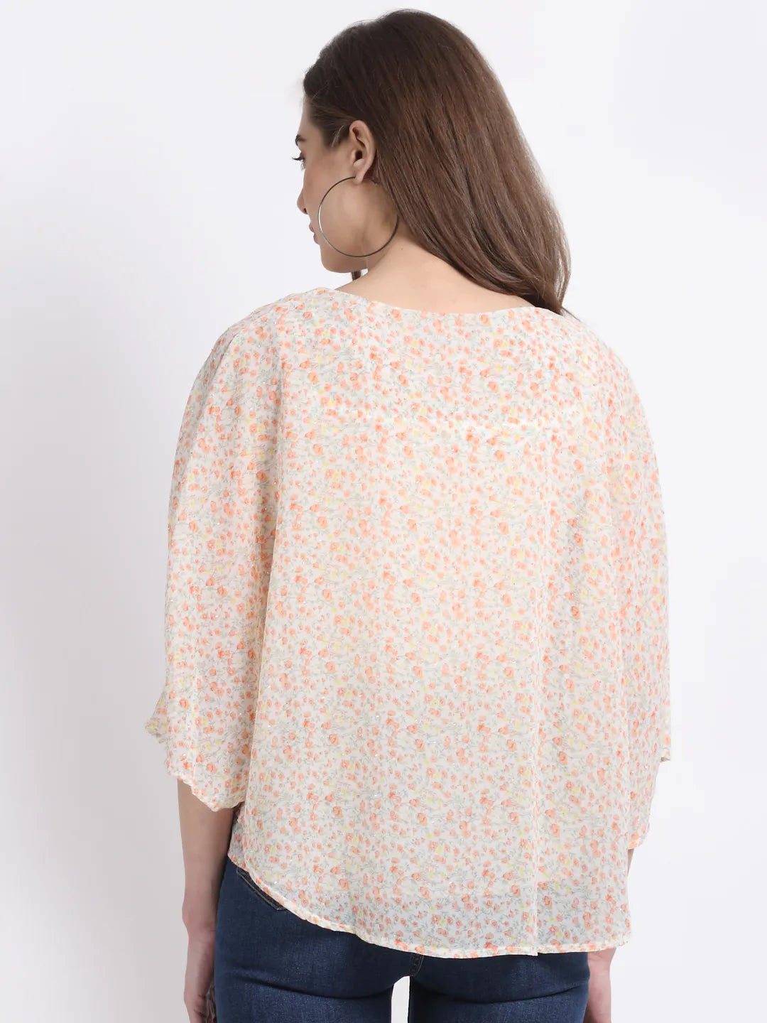 Women Orange Printed Layered Blouson Top - Global Republic