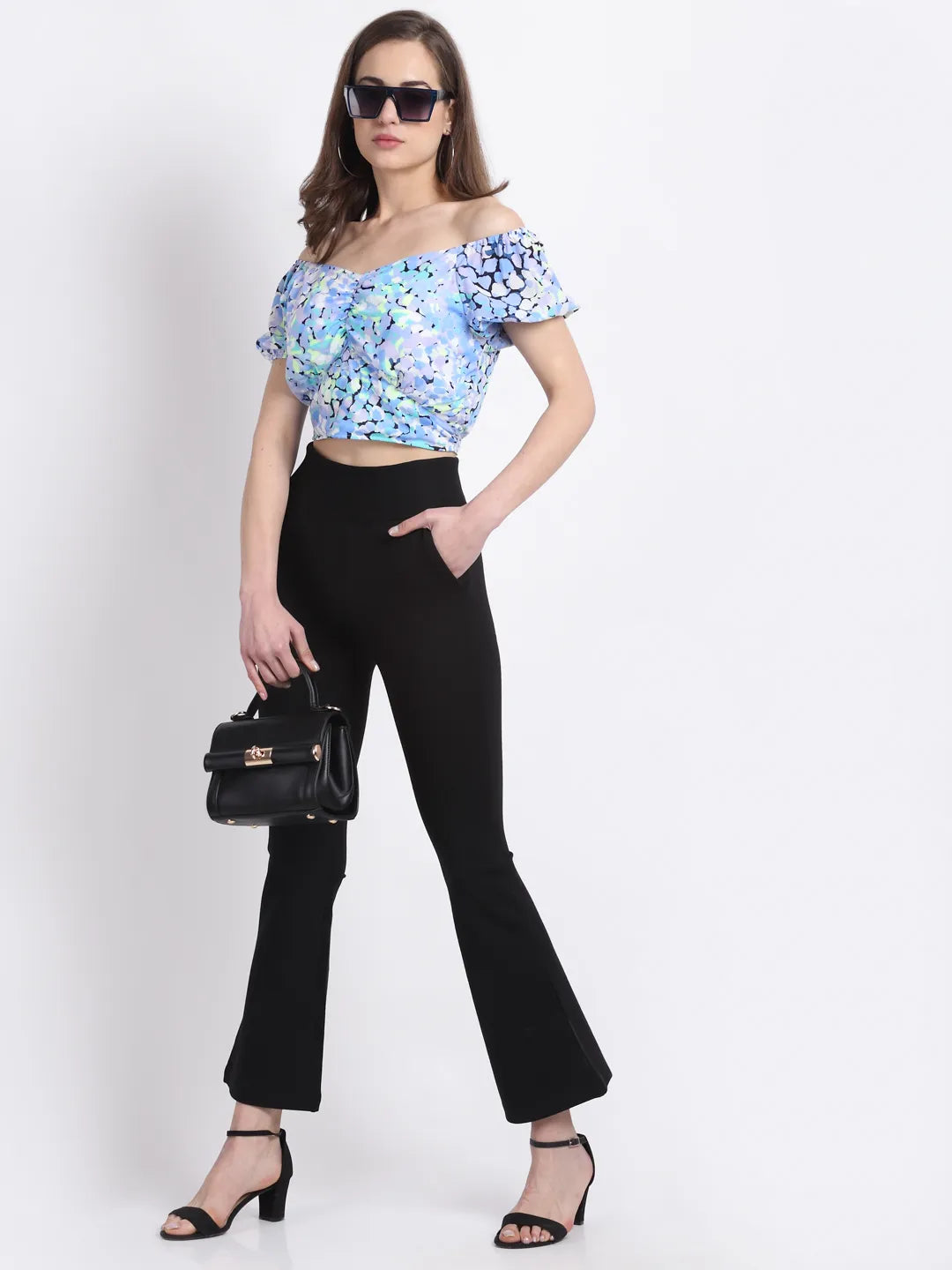 Off Shoulder Rayon Cropped Blouson Top - Global Republic