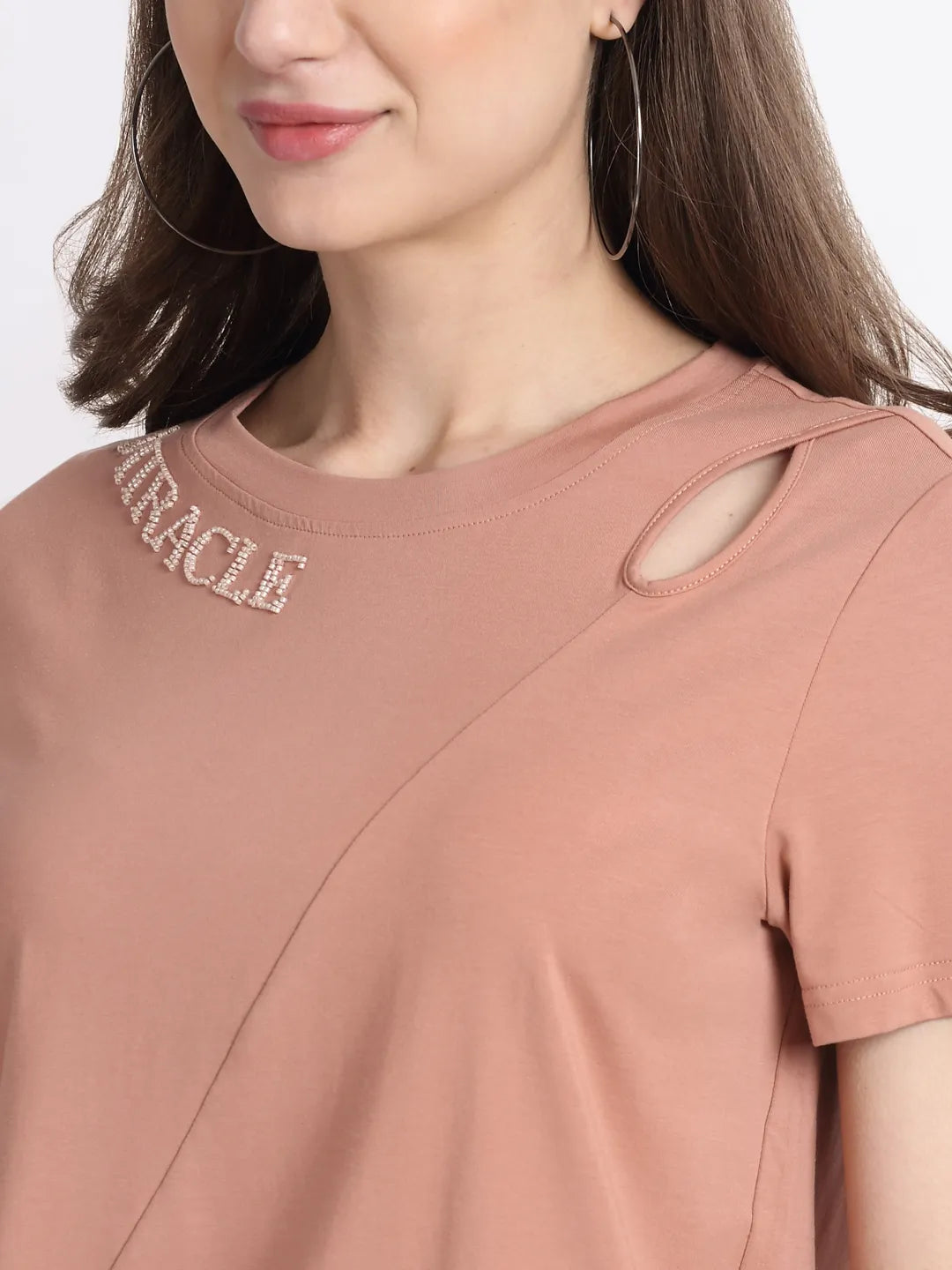 Khakhi Asymetrical Shoulder Knot Top - Global Republic