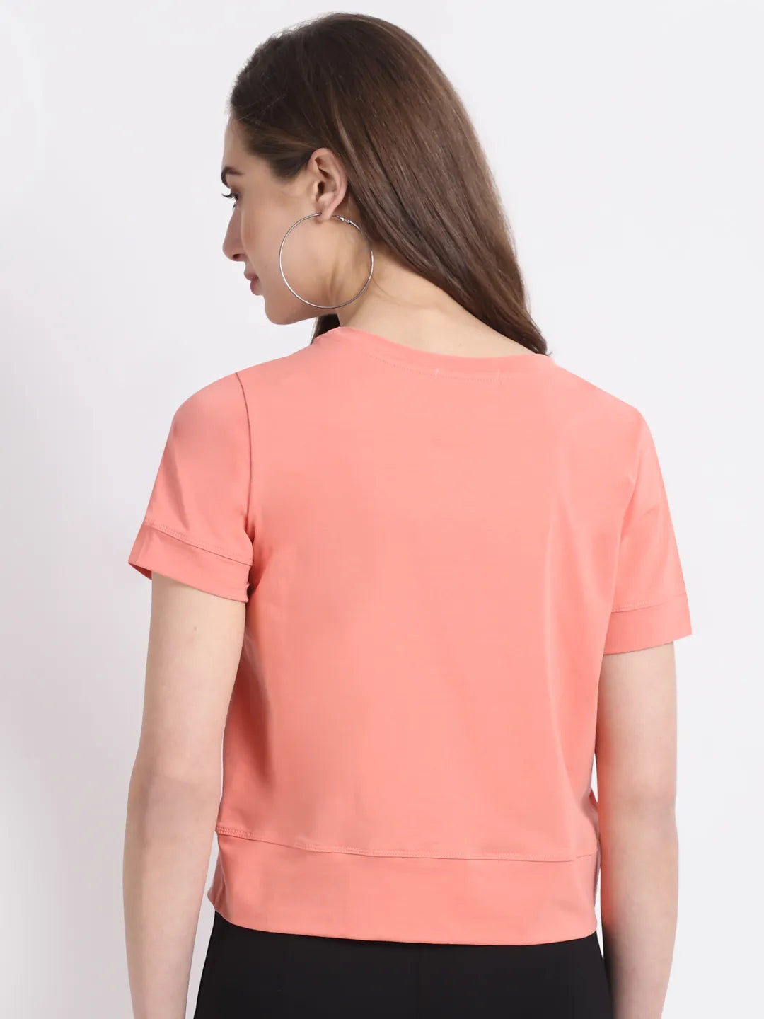 Women Straight-Fit Pink T-Shirt With Pocket - Global Republic