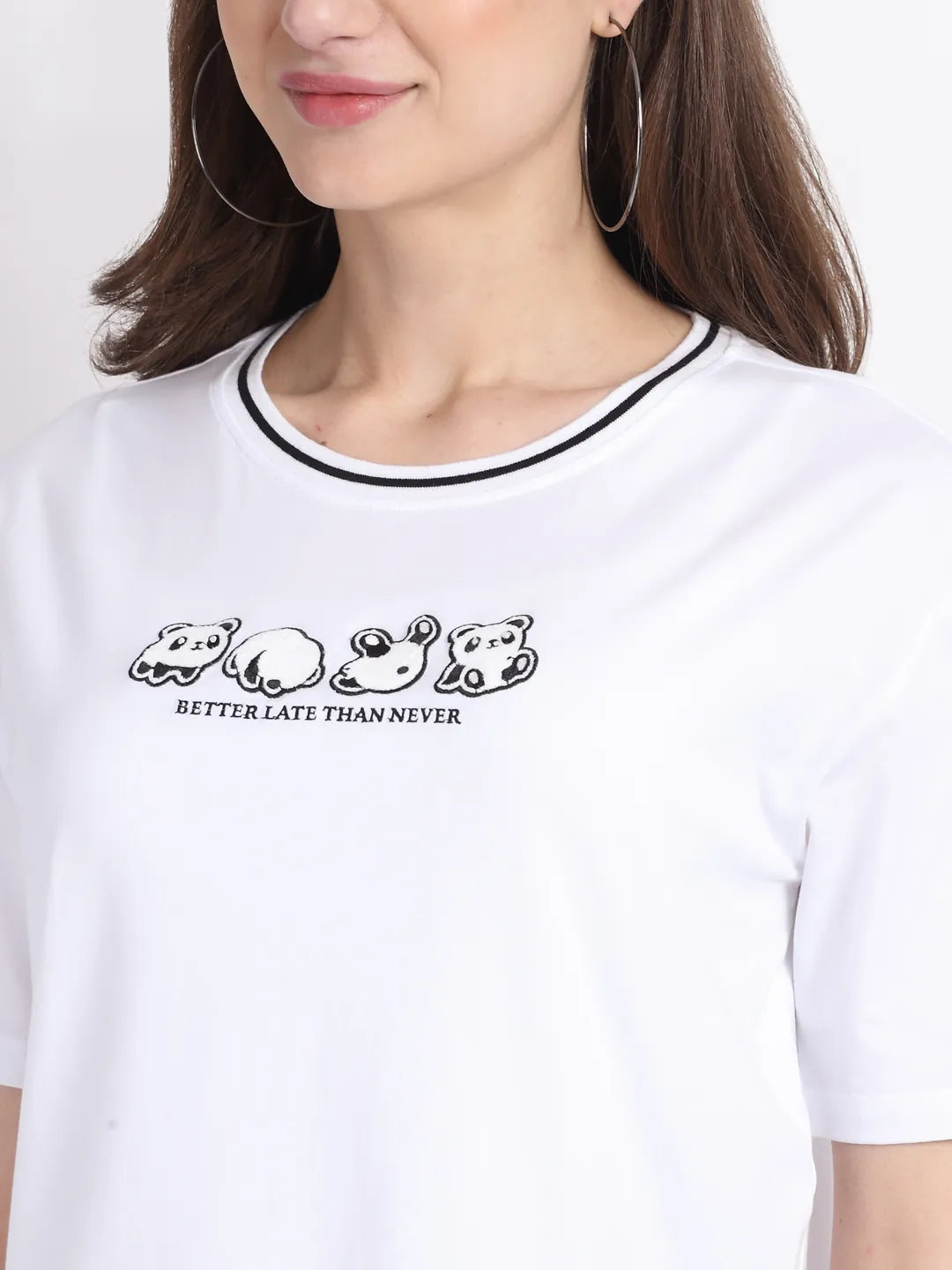 Women White Half Sleeve Regular Fit Crew Neck Top - Global Republic