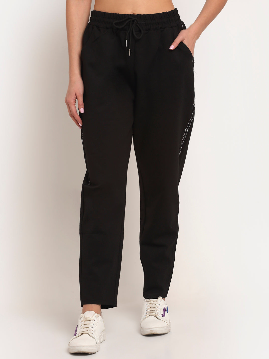 Women Black Regular Fit Sports Lower With Pockets - Global Republic