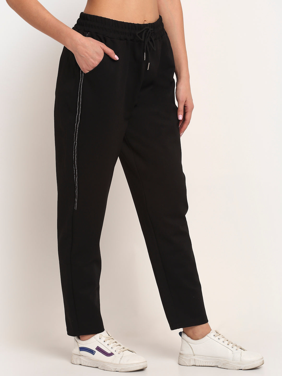 Women Black Regular Fit Sports Lower With Pockets - Global Republic