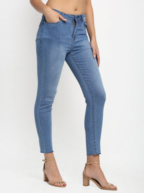 Women Skin Fit Cropped Blue Jeans