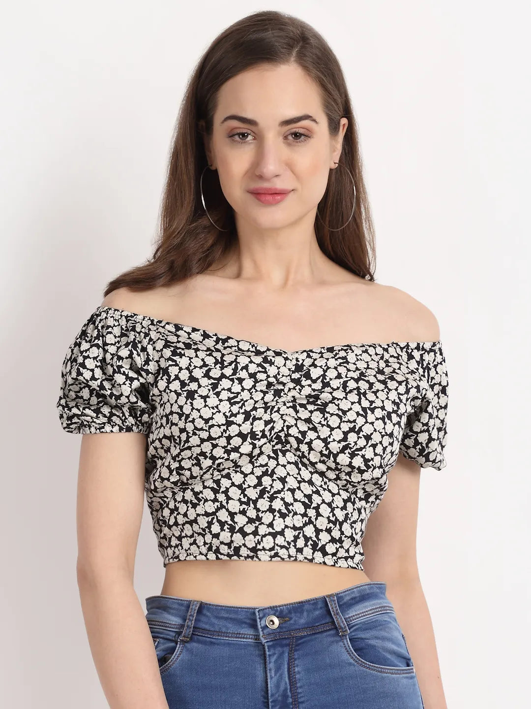 Off Shoulder Rayon Cropped Blouson Top - Global Republic