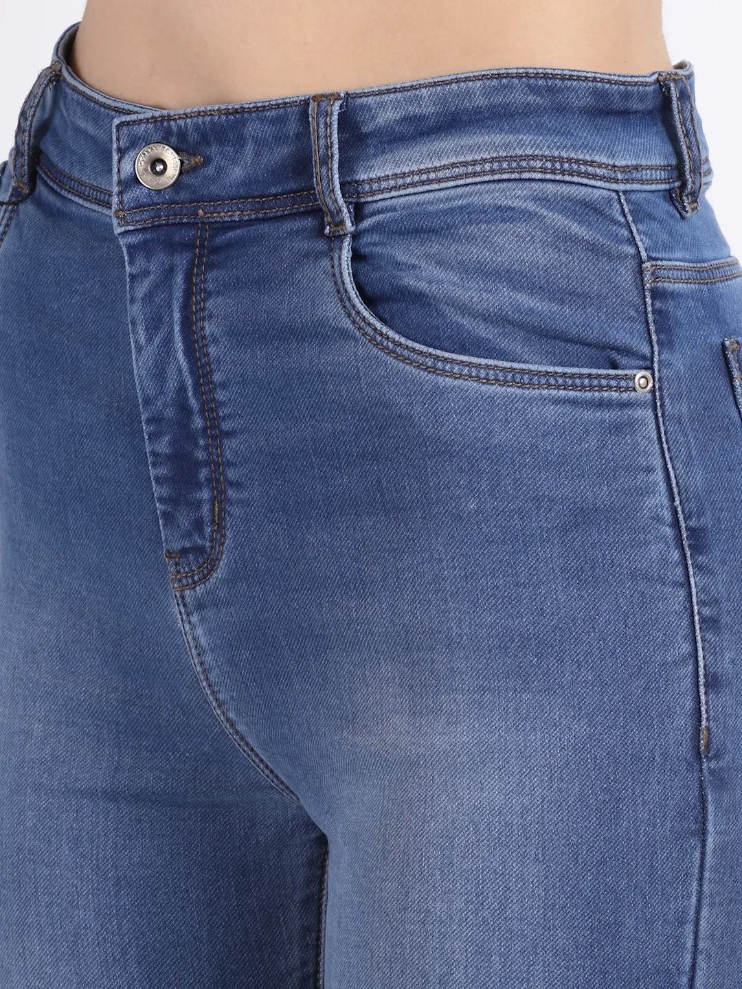 Women Bell-Bottom Cropped Length Distressed Blue Jeans - Global Republic