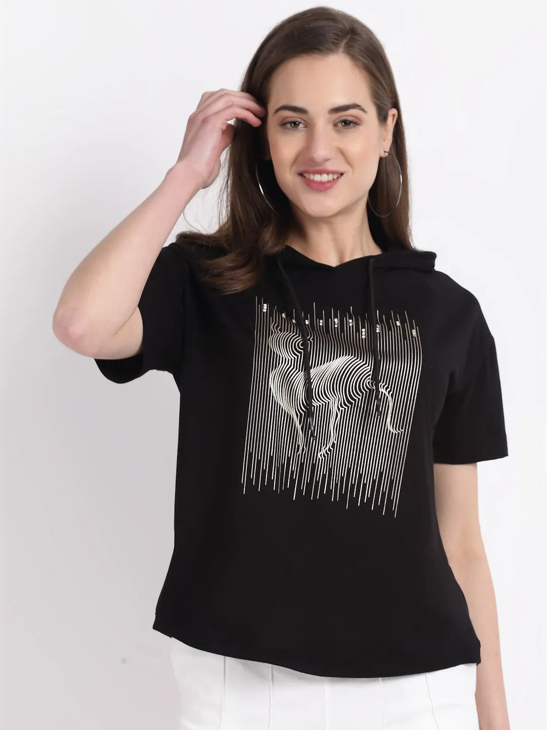 Black Printed Round Neck T-Shirt - Global Republic