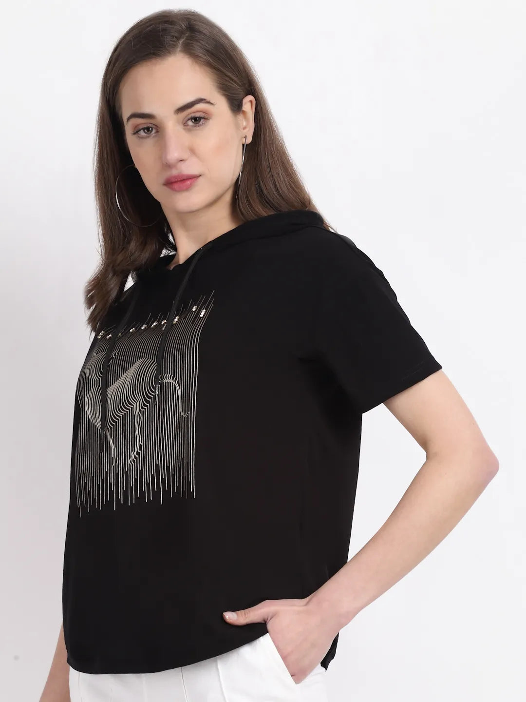 Black Printed Round Neck T-Shirt - Global Republic