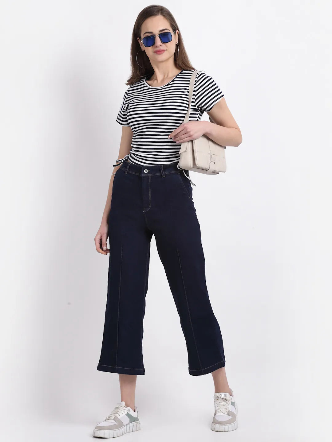 Women Solid dark Blue Loose Fit Denim Jeans - Global Republic