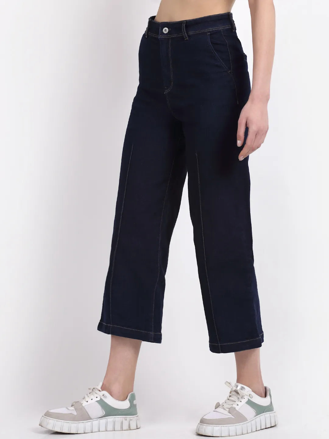 Women Solid dark Blue Loose Fit Denim Jeans - Global Republic
