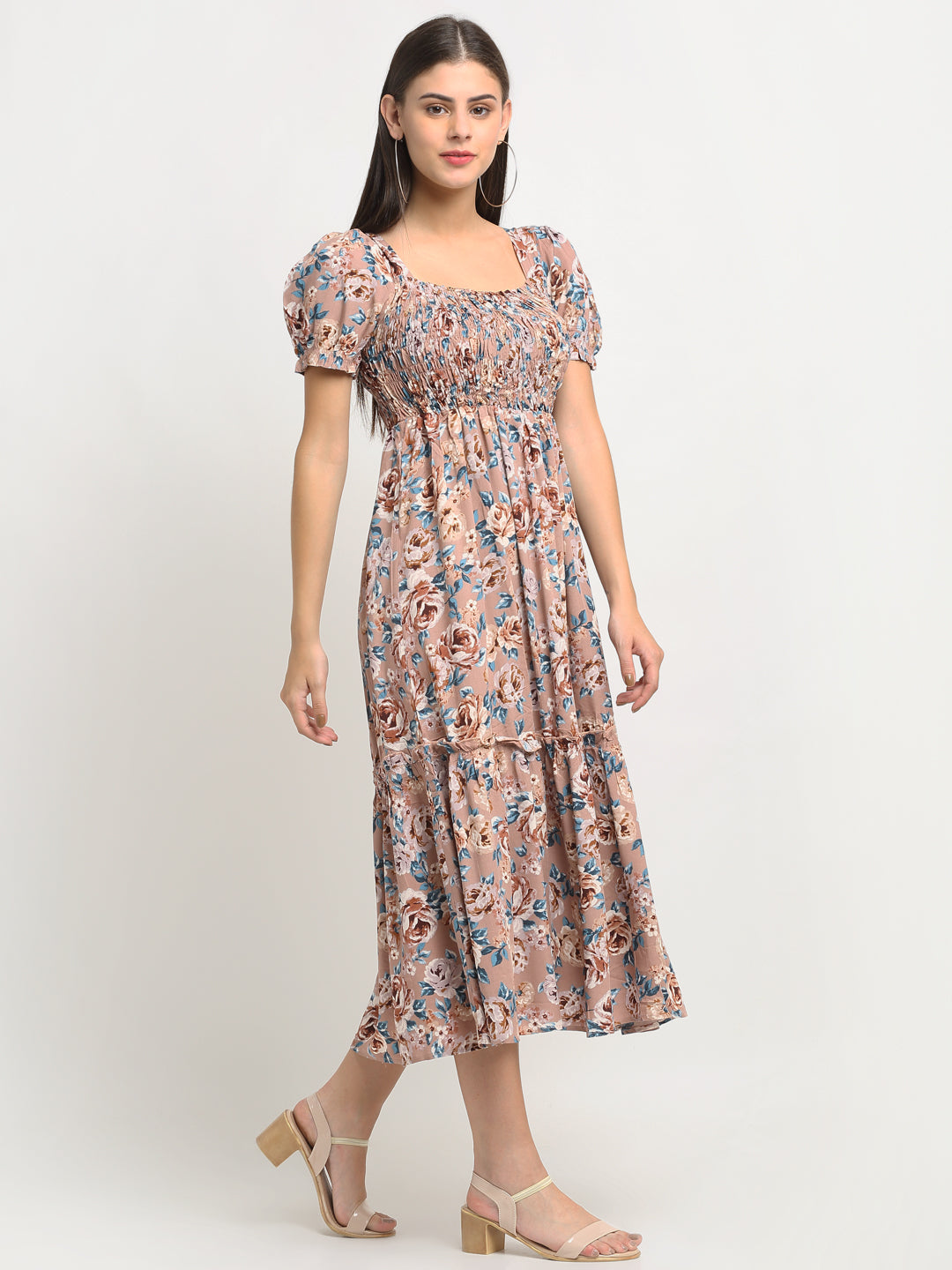 Women Floral Print Maxi-Fit Casual Dress - Global Republic