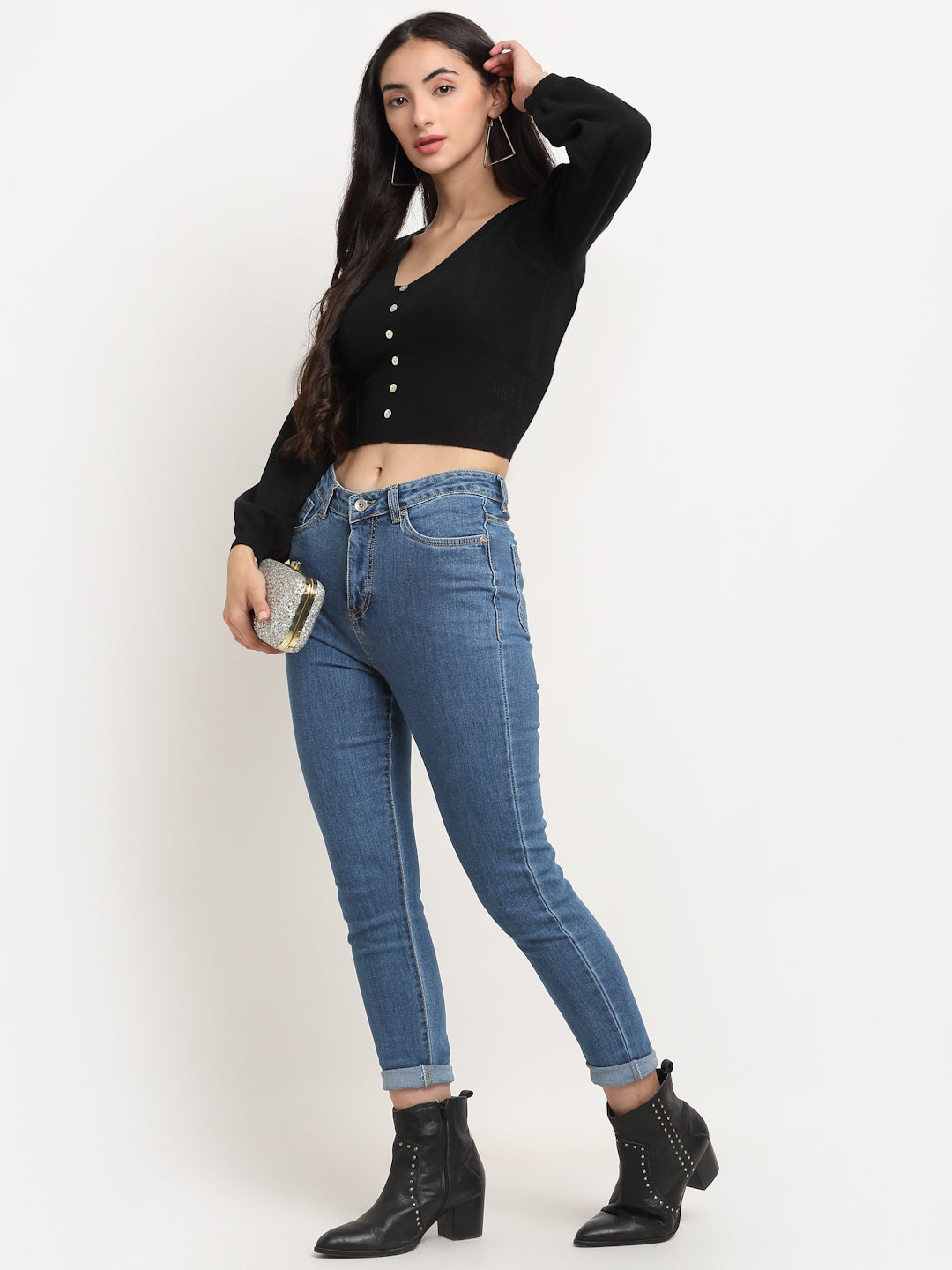 Buy Black V-Neck Solid Pullover