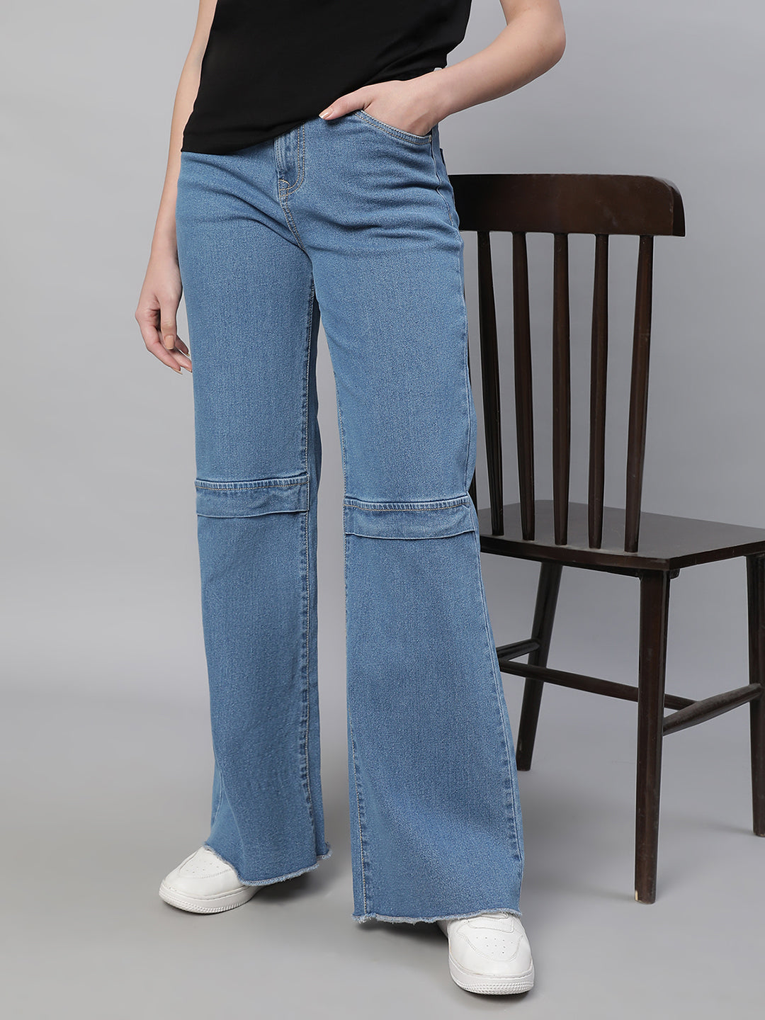 Women Blue Straight-Fit Full Length Stretchable Jeans - Global Republic