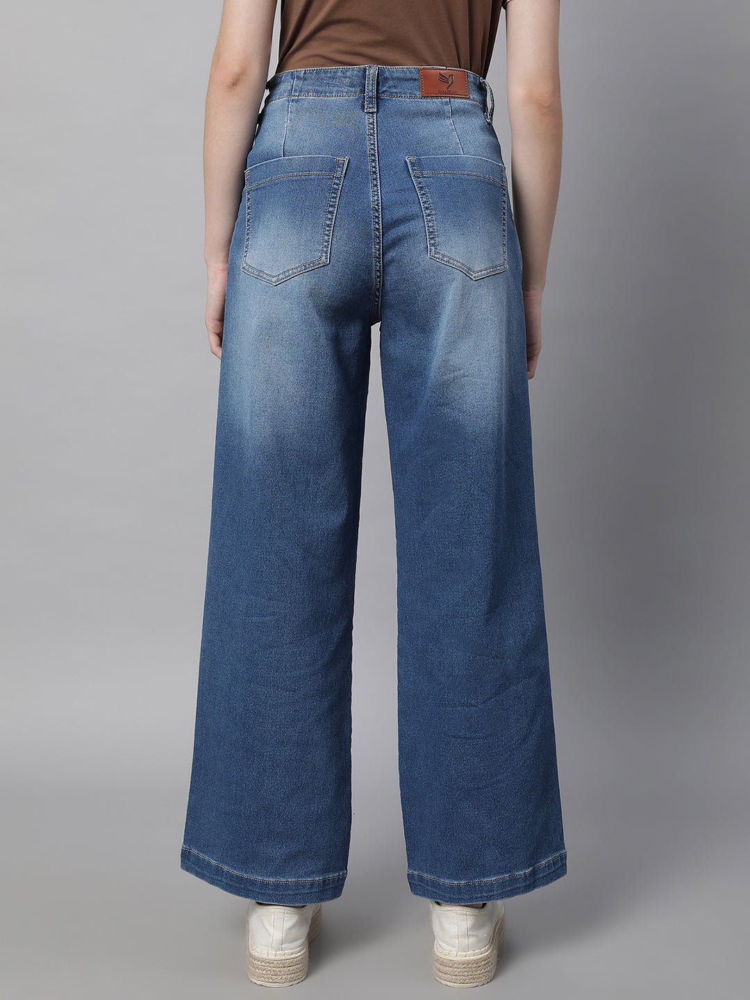 Women Light Blue Loose Fit Wide Leg Stretchable Jeans - Global Republic