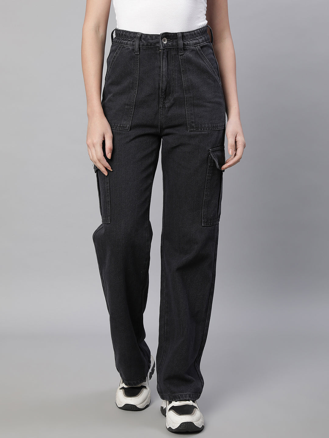 Women Iron Grey Regular-Fit Stretchable Jeans - Global Republic