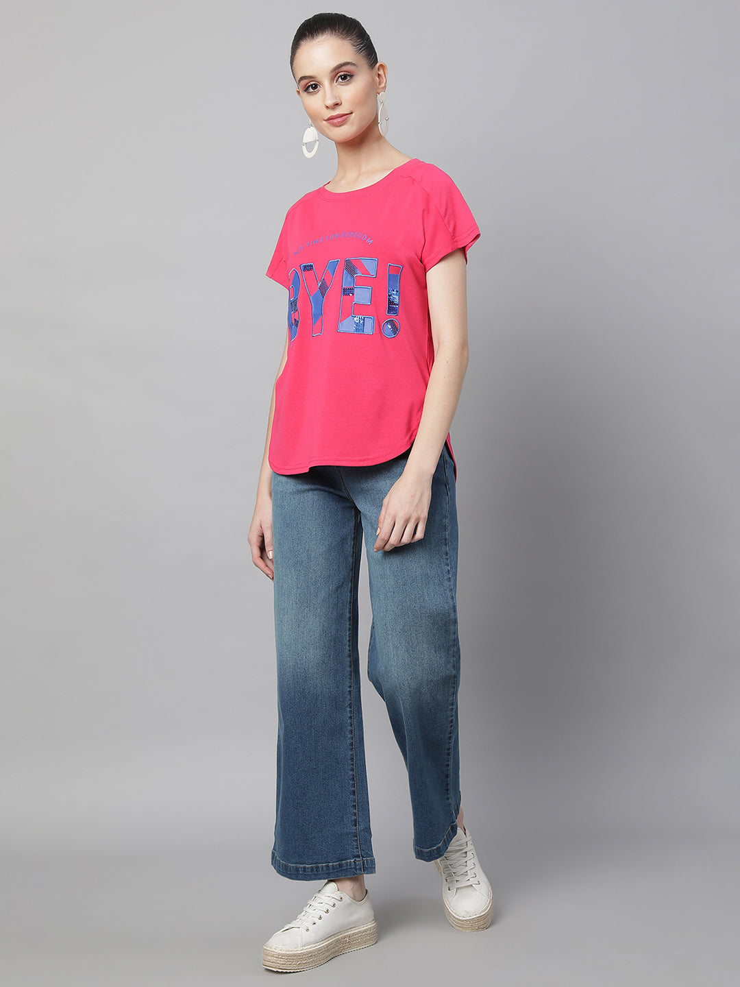 Women Flared Leg Straight Loose Fit Tint Blue Jeans - Global Republic