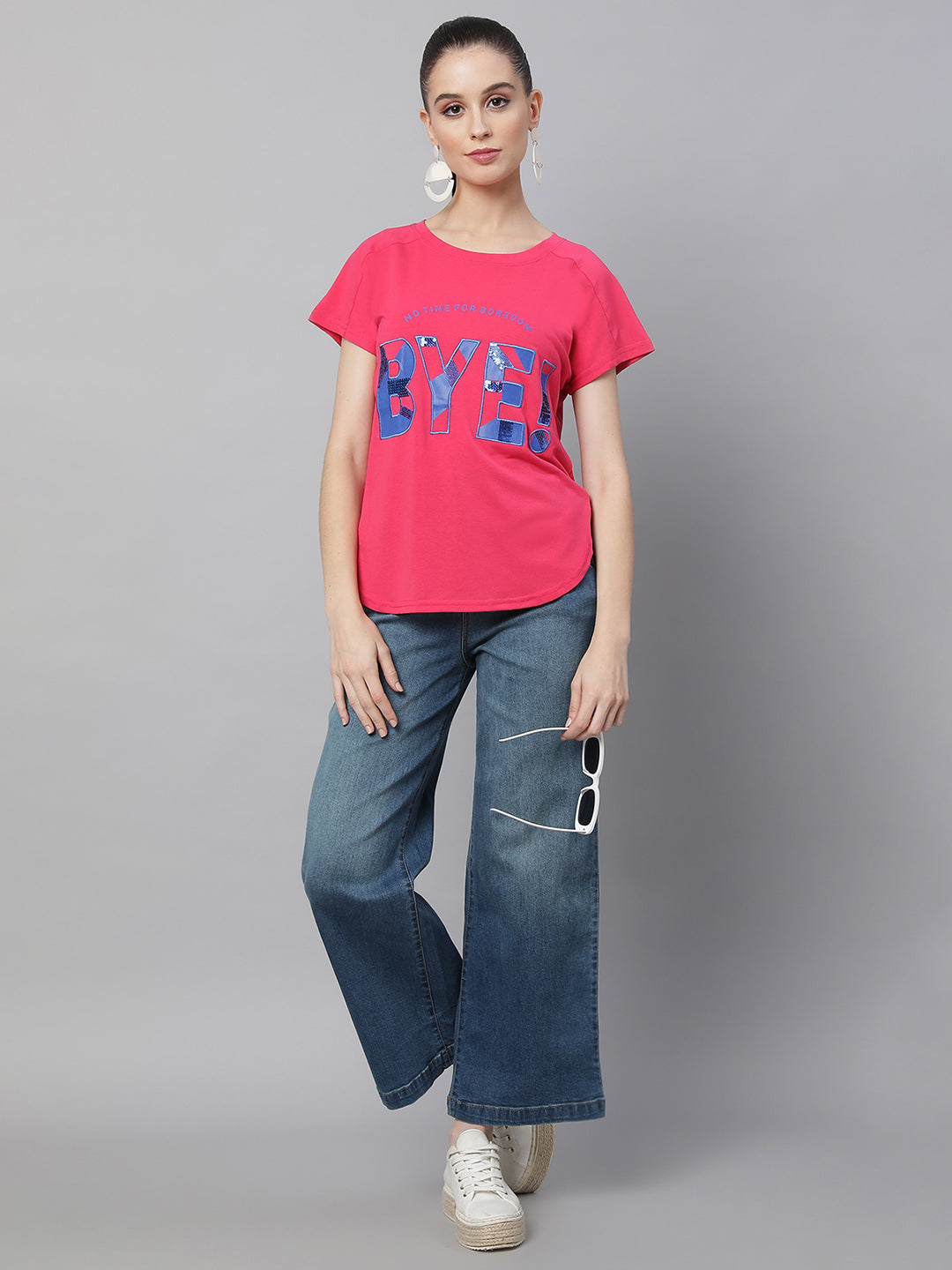 Women Flared Leg Straight Loose Fit Tint Blue Jeans - Global Republic