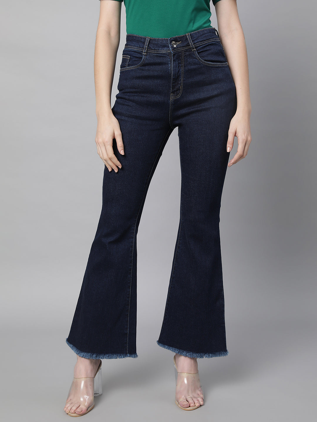 Women Raw Blue Bootcut Slim Fit Full Length Jeans - Global Republic