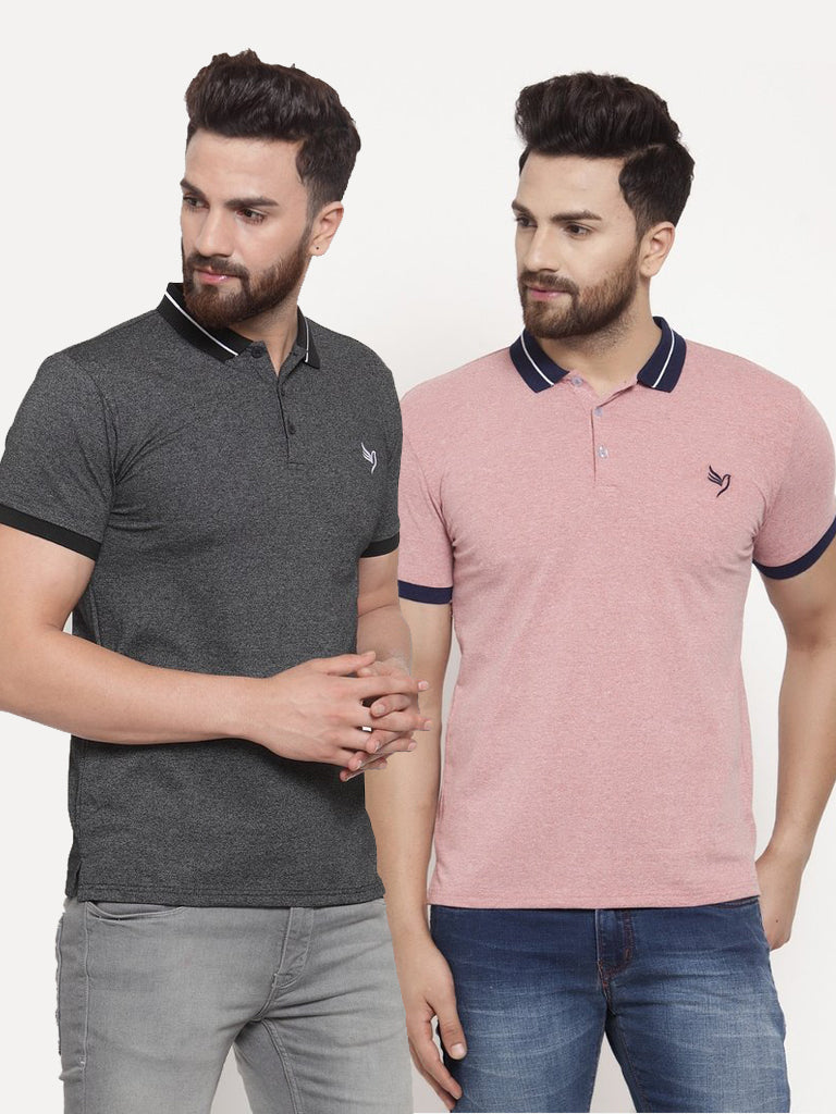 Mens Plain Black And Red Combo Of 2 T-Shirts