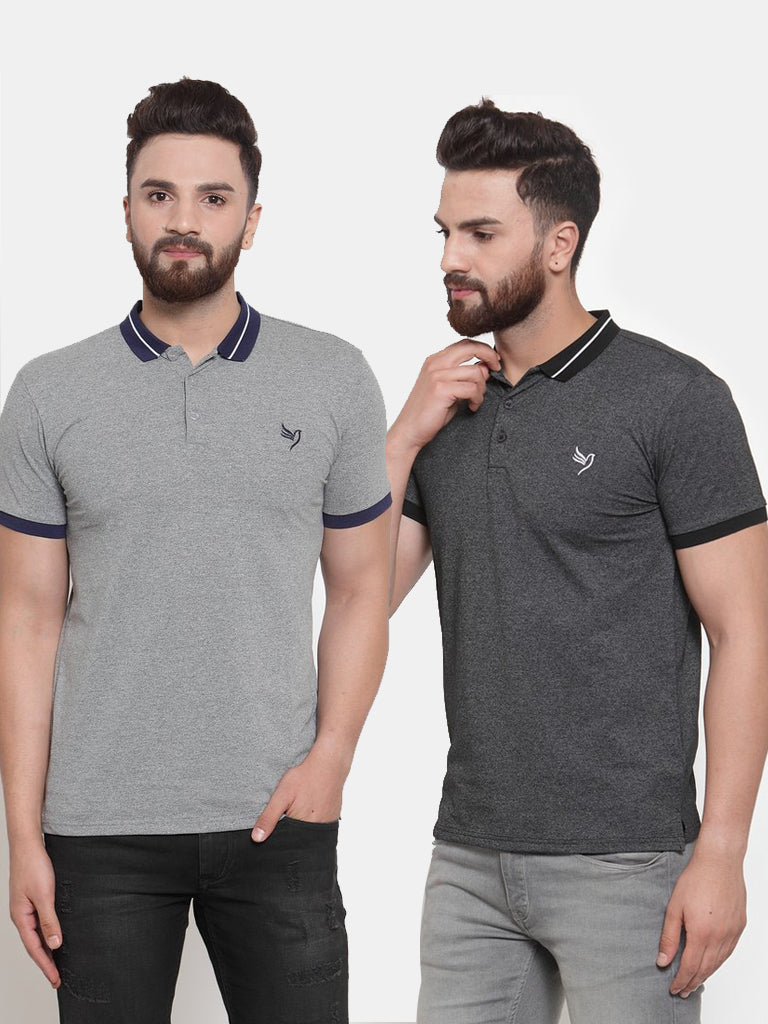 Mens Plain Grey And Black Combo Of 2 Polo T-Shirts