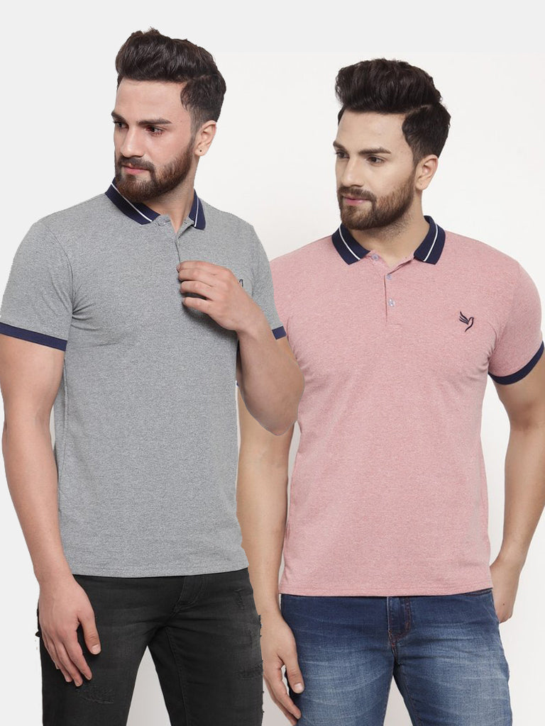 Mens Plain Grey And Red Combo Of 2 T-Shirts
