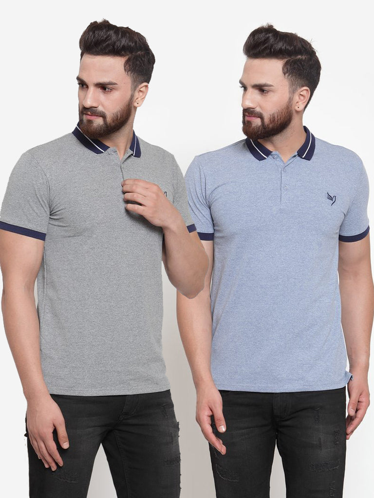 Mens Plain Grey And Sky Combo Of 2 T-Shirts
