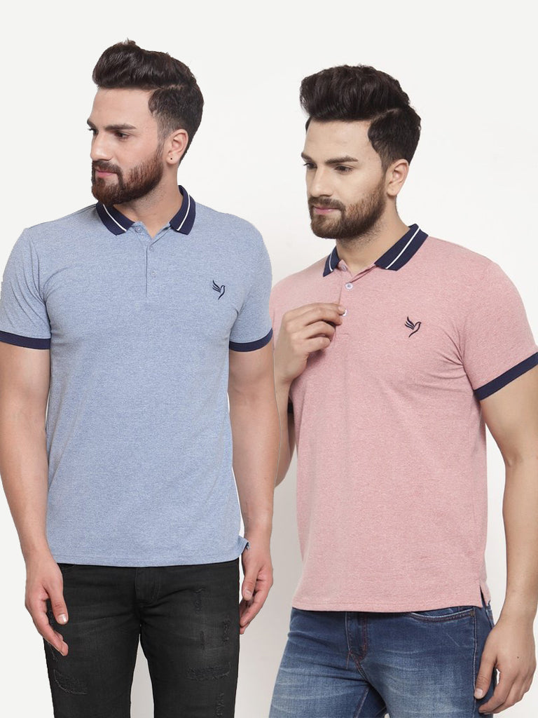 Mens Plain Sky And Red Combo Of 2 T-Shirts