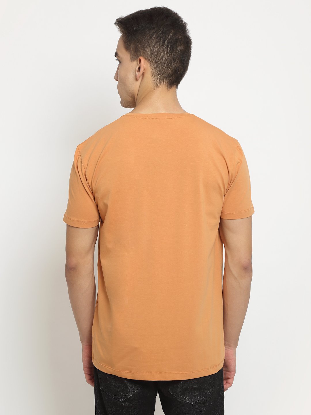 Men Orange Round Neck Cotton Solid T-Shirt