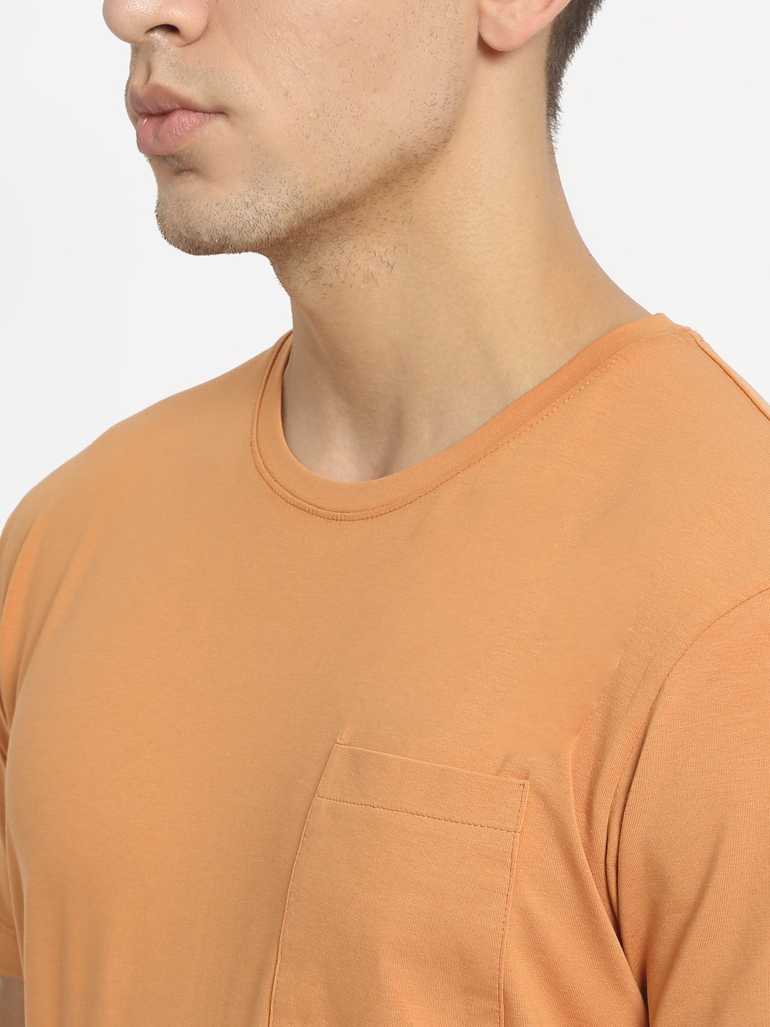 Men Orange Round Neck Cotton Solid T-Shirt