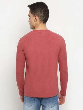 Men Carrot Color Round Neck Solid Slim Fit T-Shirt