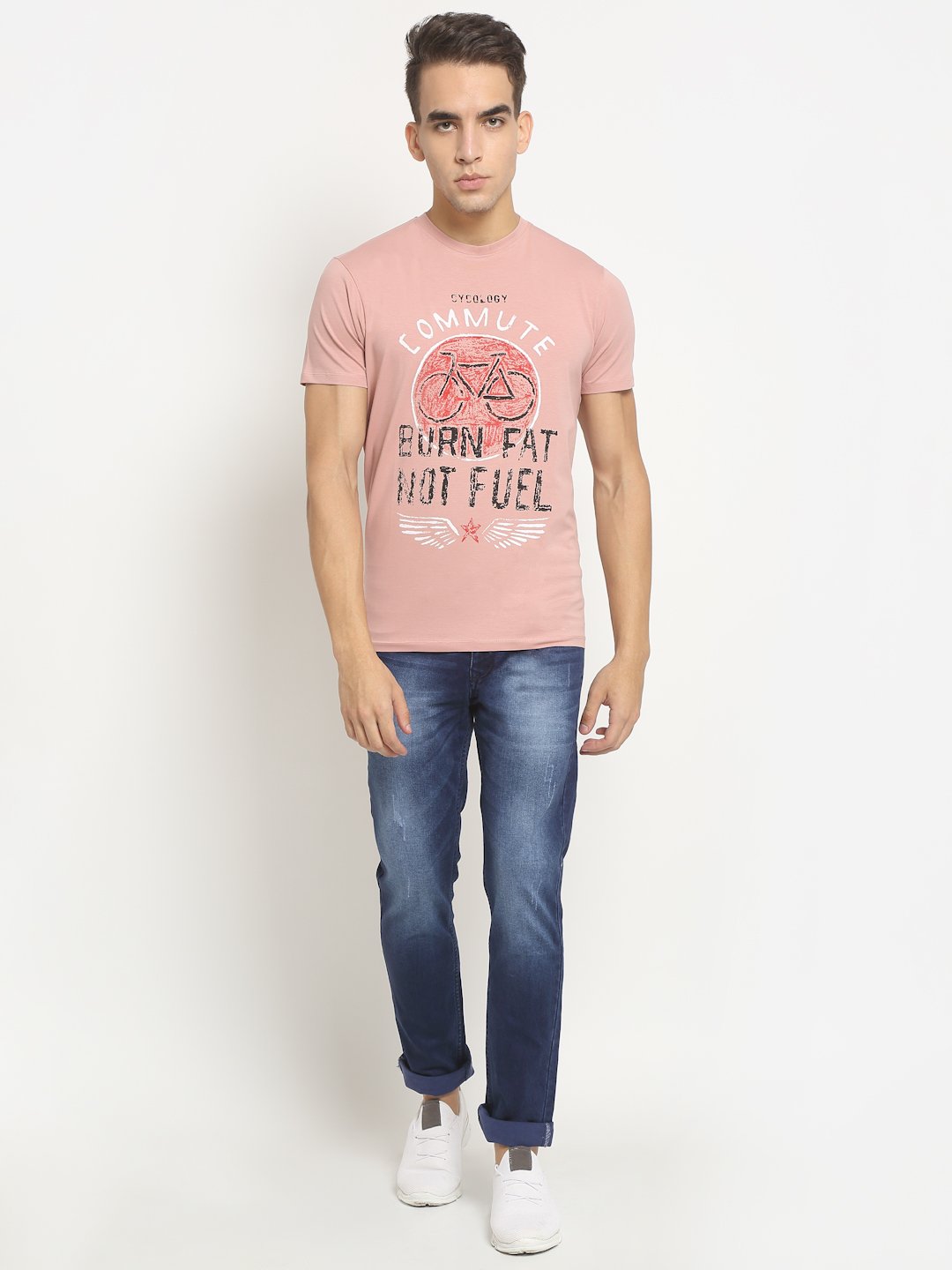 Men Dark Blue Solid Cotton Blend Jeans - Global Republic