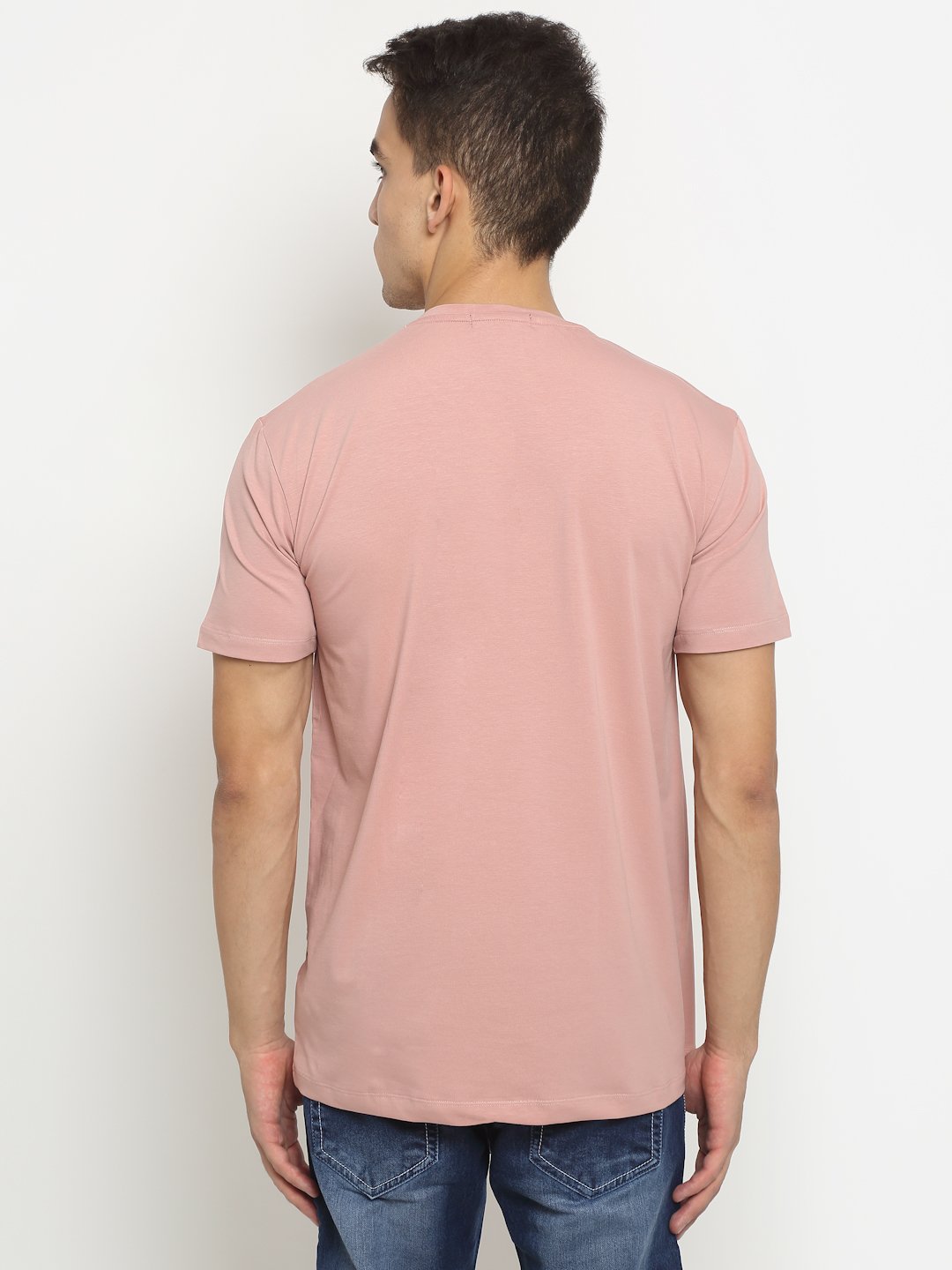 Men Pink Round Neck Cotton Solid T-Shirt - Global Republic