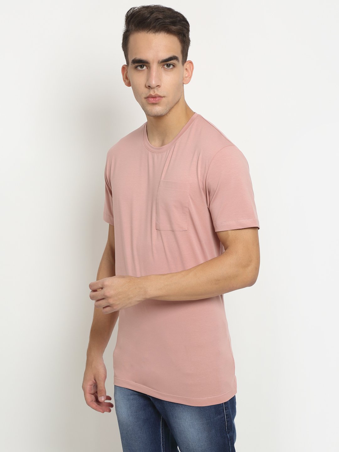 Men Pink Round Neck Cotton Solid T-Shirt - Global Republic
