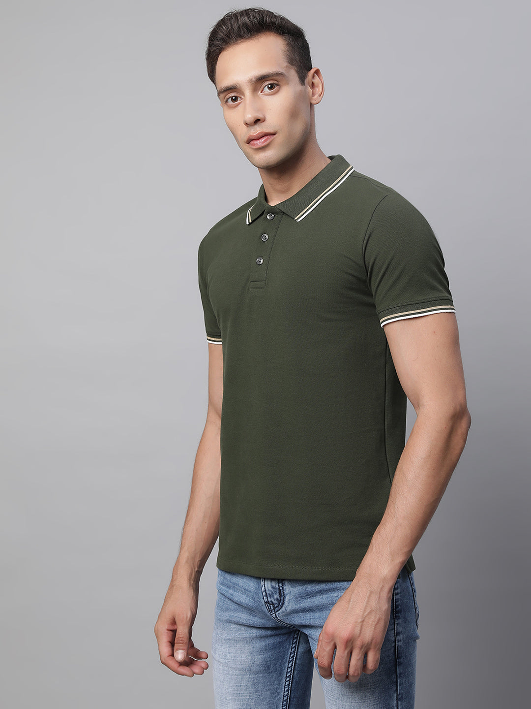 Mens Collar Neck Solid T-Shirt - Global Republic