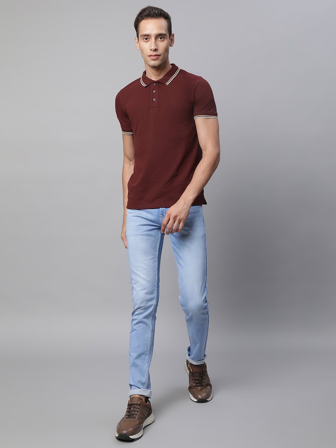 Mens Collar Neck Solid T-Shirt - Global Republic