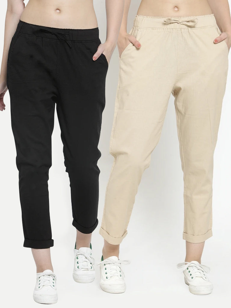 Plain Black And Beige Combo Of 2 Lowers