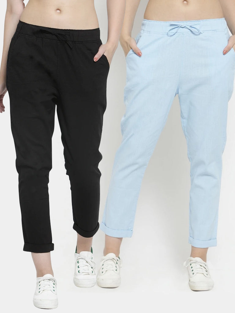 Plain Black And Light Blue Combo Of 2 Lowers