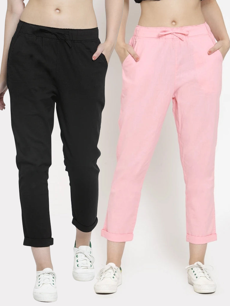 Plain Black And Pink Combo Of 2 Lowers