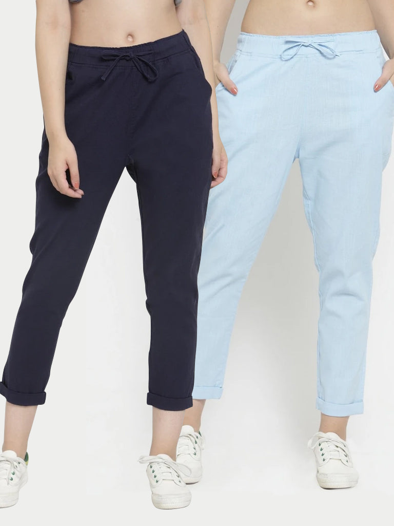 Plain Navy Blue And Light Blue Combo Of 2 Lowers