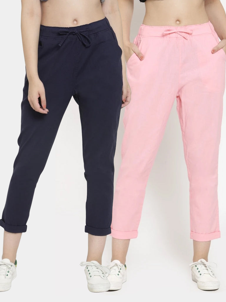 Plain Navy Blue And Pink Combo Of 2 Lowers