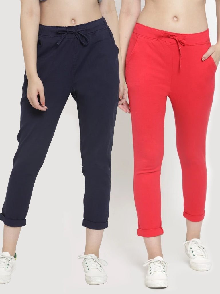 Plain Navy Blue And Red Combo Of 2 Lowers