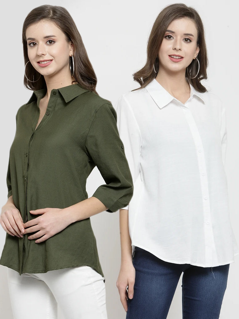 women plain olive and white combo